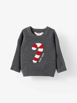 Gris - Pull en coton sur maille