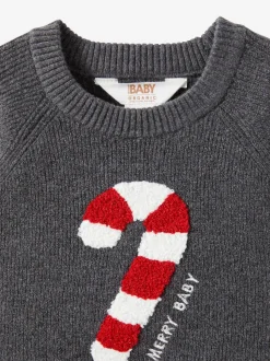 Gris - Pull en coton sur maille