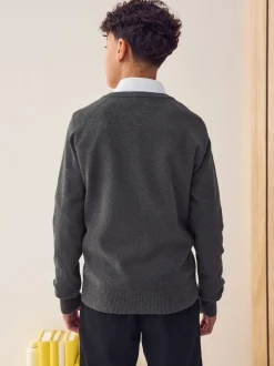 Gris - Pull scolaire tricoté à col en V (3-16ans)