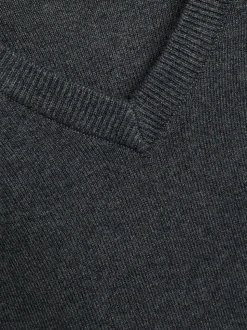 Gris - Pull scolaire tricoté à col en V (3-16ans)