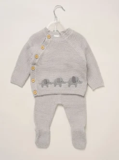 Gris - Rock-A-Bye Baby Boutique Ensemble cardigan et pantalon à pieds en maille véritable éléphant