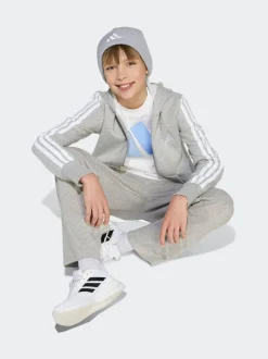 Gris - Sweat-shirt à capuche adidas Essentials zippé pour enfant