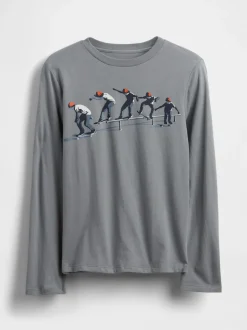 Gris - T-shirt Gap 100% coton à manches longues (4-13ans)