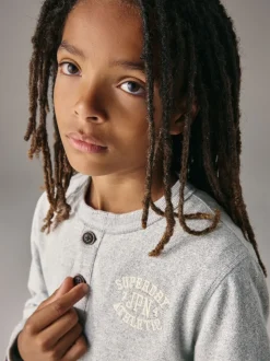 Gris - T-shirt Superdry Henley à manches longues