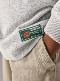 Gris - T-shirt Superdry Henley à manches longues