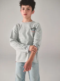 Gris - T-shirt Superdry manches longues