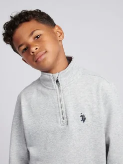 Gris - U.S. Polo Assn. Sweat-shirt Double Horsemen ¼ zippé