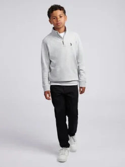 Gris - U.S. Polo Assn. Sweat-shirt Double Horsemen ¼ zippé