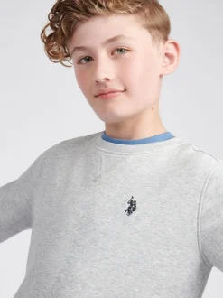 Gris - U.S. Polo Assn. Sweat-shirt à col rond Double Horsemen