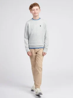 Gris - U.S. Polo Assn. Sweat-shirt à col rond Double Horsemen