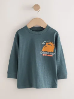 Gris anthracite motif dinosaure - T-shirt imprimé dos à manches longues (3mois-8ans)
