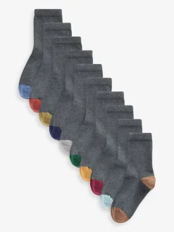 Gris avec talon et orteil contrastés - Paquet de chaussettes en coton riche 10