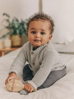 Gris Born In 2025 - Cardigan en tricot pour bébé 100% coton