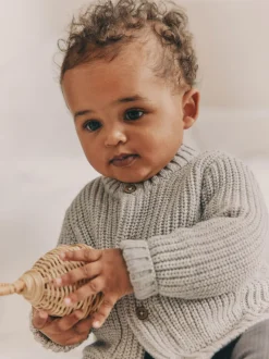 Gris Born In 2025 - Cardigan en tricot pour bébé 100% coton