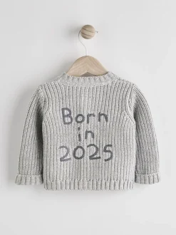 Gris Born In 2025 - Cardigan en tricot pour bébé 100% coton