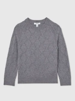 Gris chiné - Pull Reiss Mansion à col rond et losanges