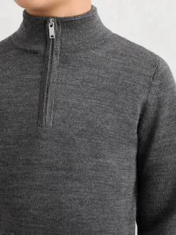 Gris chiné Derby - Pull Reiss Blackhall à quart de zip en laine mérinos