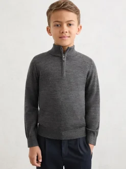 Gris chiné Derby - Pull Reiss Blackhall à quart de zip en laine mérinos