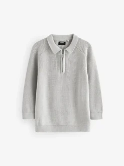 Gris clair - Manches longues Quarter Zip Knitted Polos (3mths-7yrs)