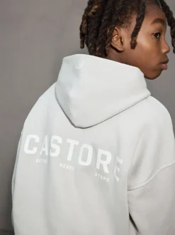 Gris clair - Sweat à capuche oversize en coton épais avec logo Castore