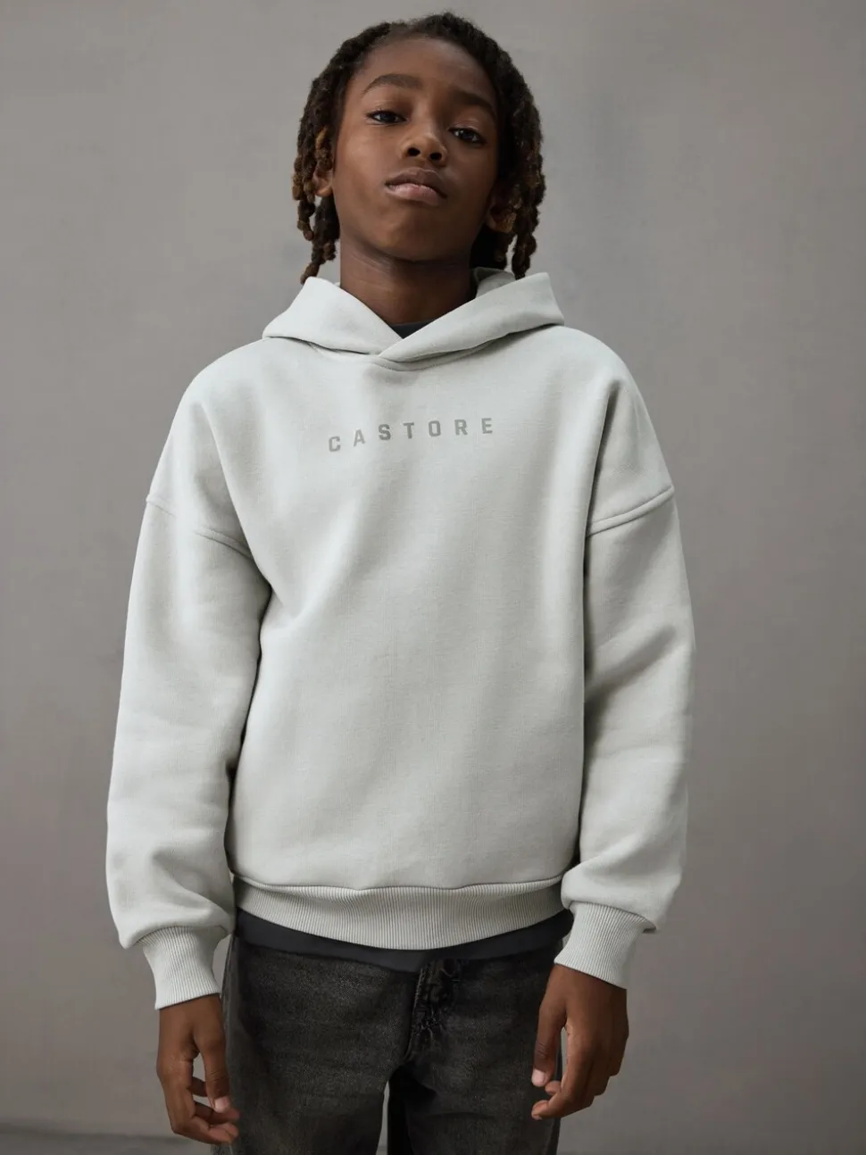 Gris clair - Sweat à capuche oversize en coton épais avec logo Castore