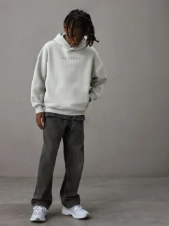 Gris clair - Sweat à capuche oversize en coton épais avec logo Castore