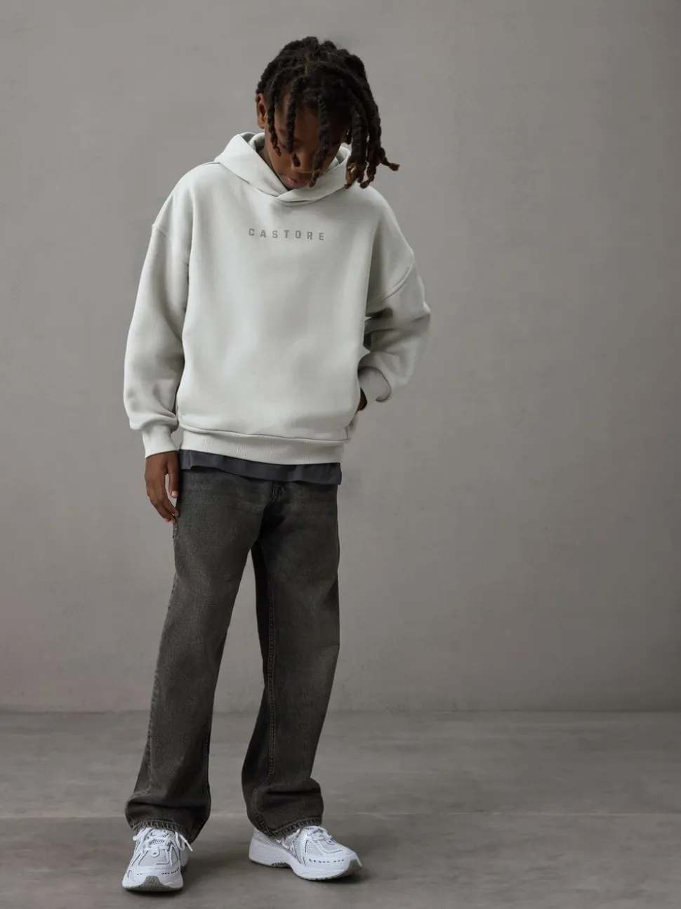Gris clair - Sweat à capuche oversize en coton épais avec logo Castore