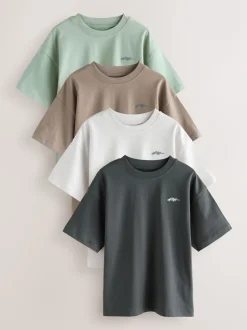 Gris clair/marron/gris foncé/vert - Lot de 4 T-shirts à Manches courtes avec Logo Graphique sur la Poitrine (3-16ans)