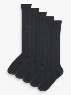 Gris côtelée - Paquet de 5 chaussettes à genoux en coton riche