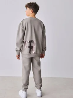 Gris de charbon de bois - Ensemble Baker by Ted Baker Sweat-shirt et Survêtement oversize à imprimé graphique lettre