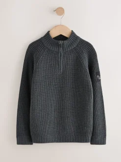 Gris de charbon de bois - Pull utilitaire en maille à col zippé (3-16ans)