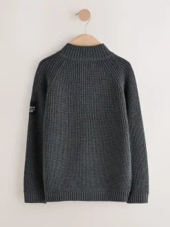 Gris de charbon de bois - Pull utilitaire en maille à col zippé (3-16ans)