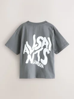 Gris de charbon de bois - T-shirt smALLSAINTS oversize à logo Orlando et Col rond