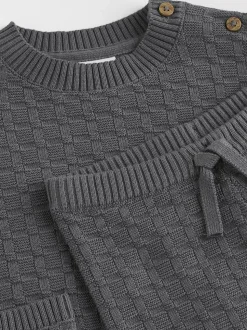 Gris de charbon de bois - Ensemble bébé pull et legging en tricot texturé 100 % coton (0mois -3ans)