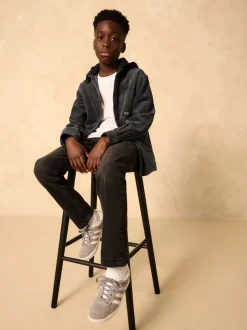 Gris de charbon de bois - Surchemise à capuche en velours côtelé (3-16ans)