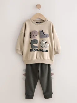 Gris et anthracite à pointes de dinosaures - Ensemble Sweat-shirt et Survêtement (3mois à7ans)