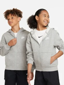 Gris foncé chiné - Sweat à capuche Nike Club zippé en polaire
