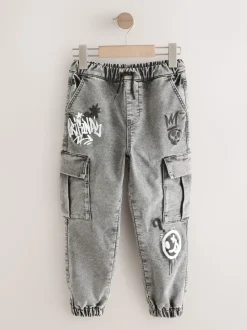 Gris Graffiti - Jean cargo à taille élastique (3-16ans)