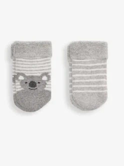 Gris motif koala - JoJo Maman Bébé 2-Lot Bébé Chaussettes