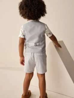 Gris motif pied-de-poule - Gilet/chemises/shorts et noué Cravate (3 {} mois-9ans)