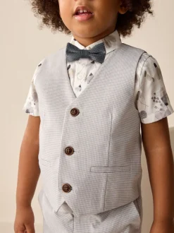 Gris motif pied-de-poule - Gilet/chemises/shorts et noué Cravate (3 {} mois-9ans)