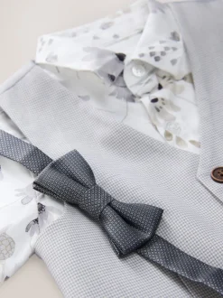 Gris motif pied-de-poule - Gilet/chemises/shorts et noué Cravate (3 {} mois-9ans)