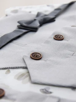 Gris motif pied-de-poule - Gilet/chemises/shorts et noué Cravate (3 {} mois-9ans)