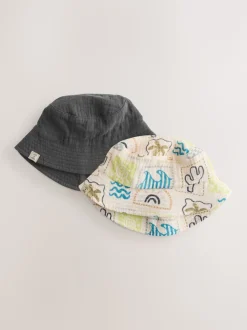 Gris Stampy imprimé tissé - Paquet de bonnets pour bébé 2 (0mois-2ans)