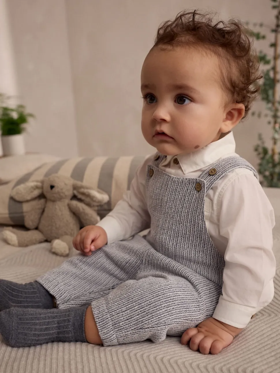 Gris/Blanc - Ensemble salopette et body bébé en coton tissé (0mois-3ans)