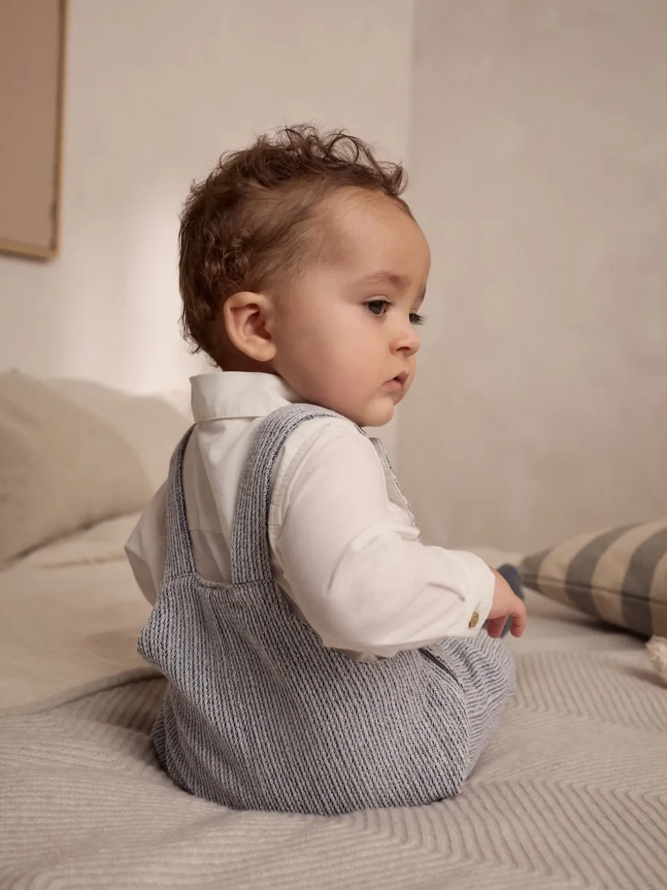 Gris/Blanc - Ensemble salopette et body bébé en coton tissé (0mois-3ans)