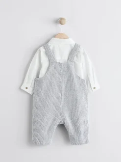 Gris/Blanc - Ensemble salopette et body bébé en coton tissé (0mois-3ans)