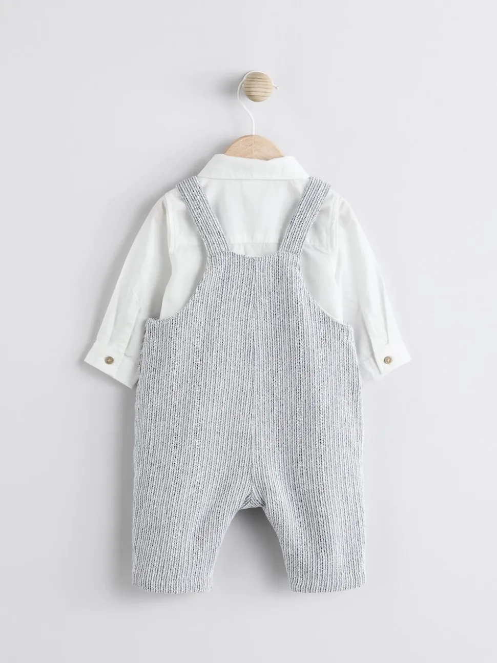 Gris/Blanc - Ensemble salopette et body bébé en coton tissé (0mois-3ans)