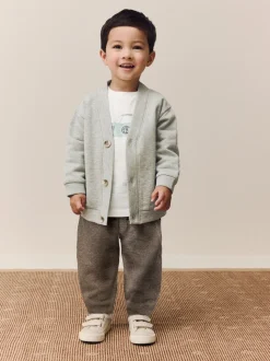 Gris/Blanc - Ensemble T-shirt et Pantalons Cardigan 3 pièces (3mois-7ans)
