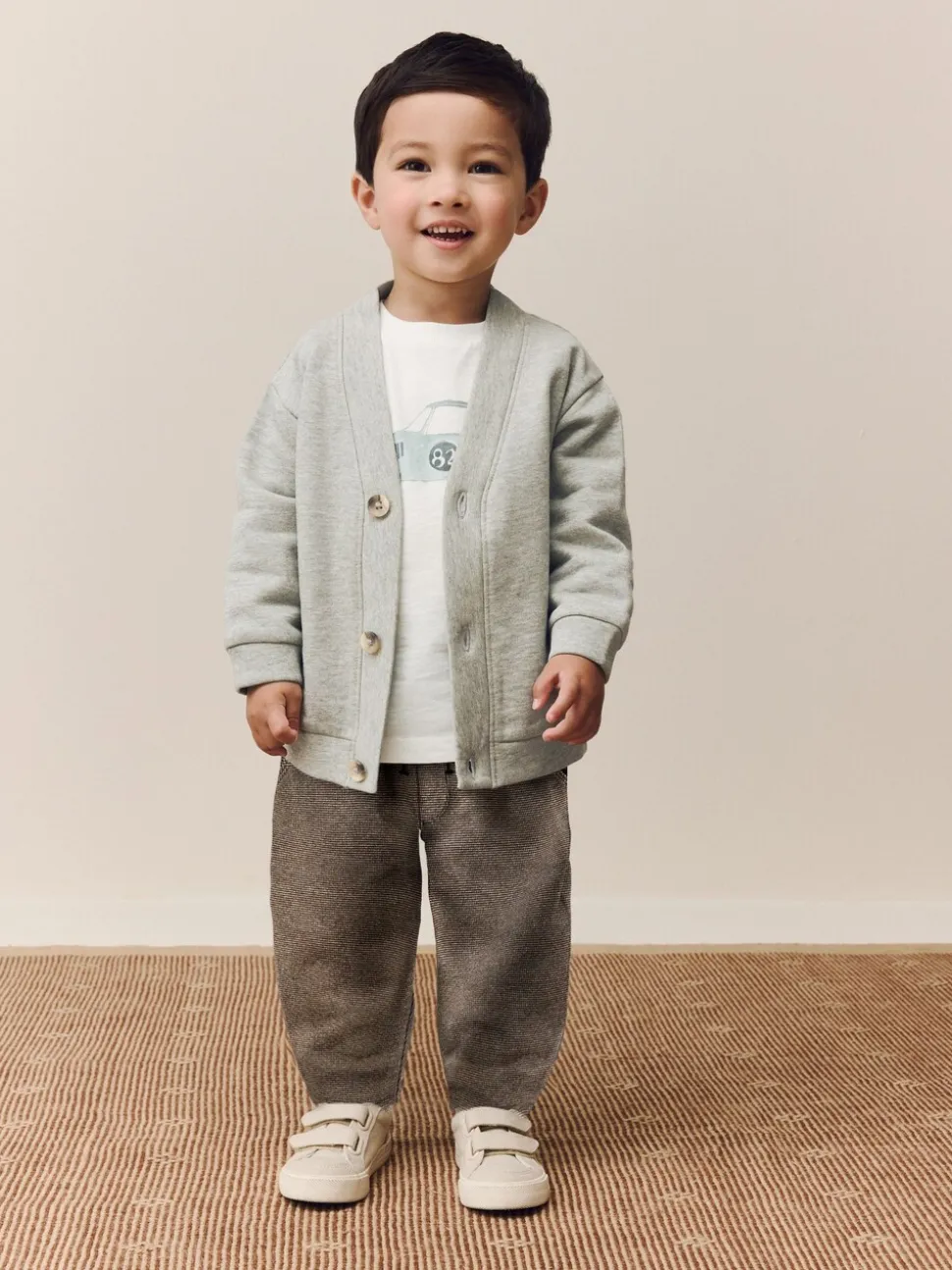Gris/Blanc - Ensemble T-shirt et Pantalons Cardigan 3 pièces (3mois-7ans)